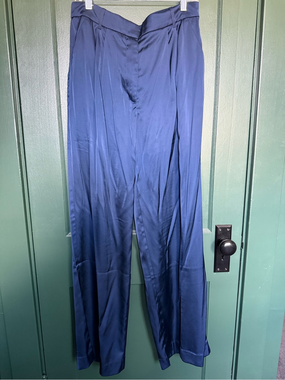 Abercrombie & Fitch Satin Tailored Wide Leg Pants Navy 32 Long NWT